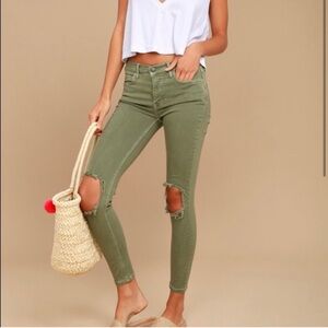 Free People Olive Green Distressed Jeans size 26